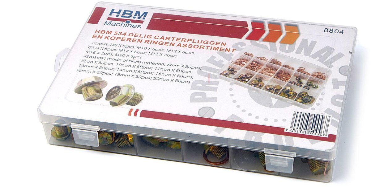 HBM 534 pièces de bouchons de vidange et assortiment de bagues en cuivre
