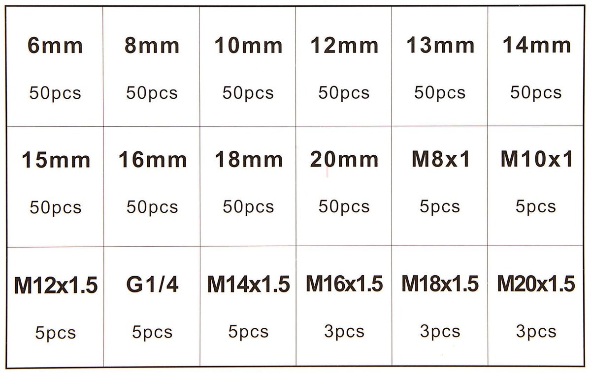 HBM 534 pièces de bouchons de vidange et assortiment de bagues en cuivre