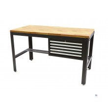 HBM 155 cm professional workbench with 5 drawers and wooden worktop