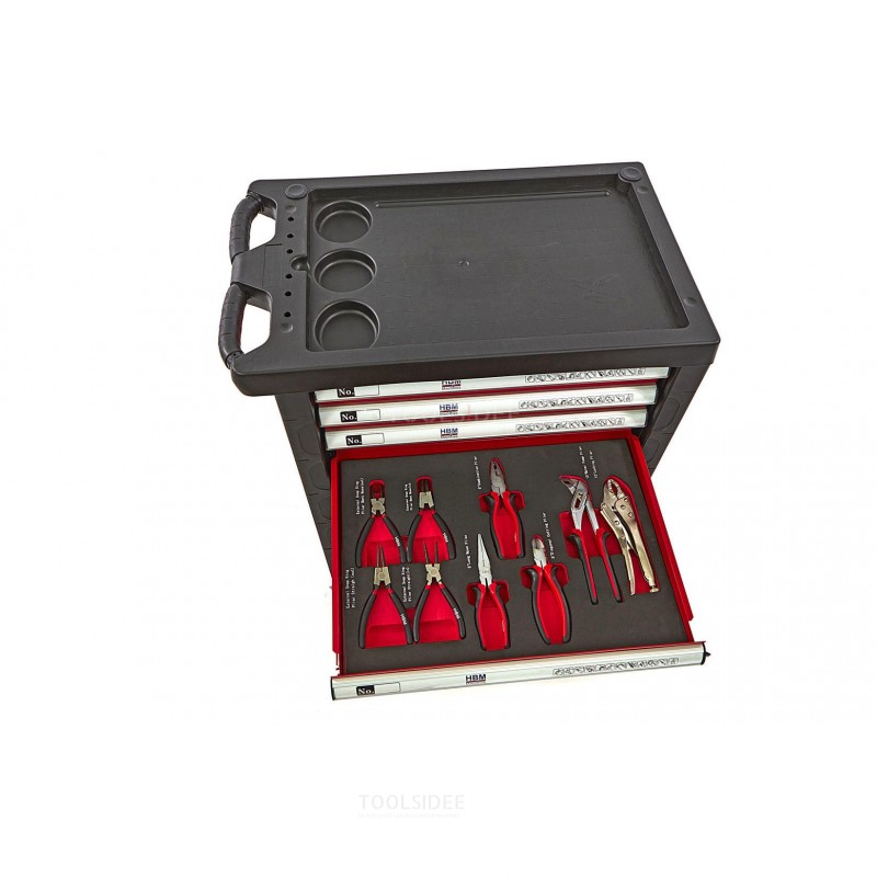 HBM 154-piece filled tool trolley - red