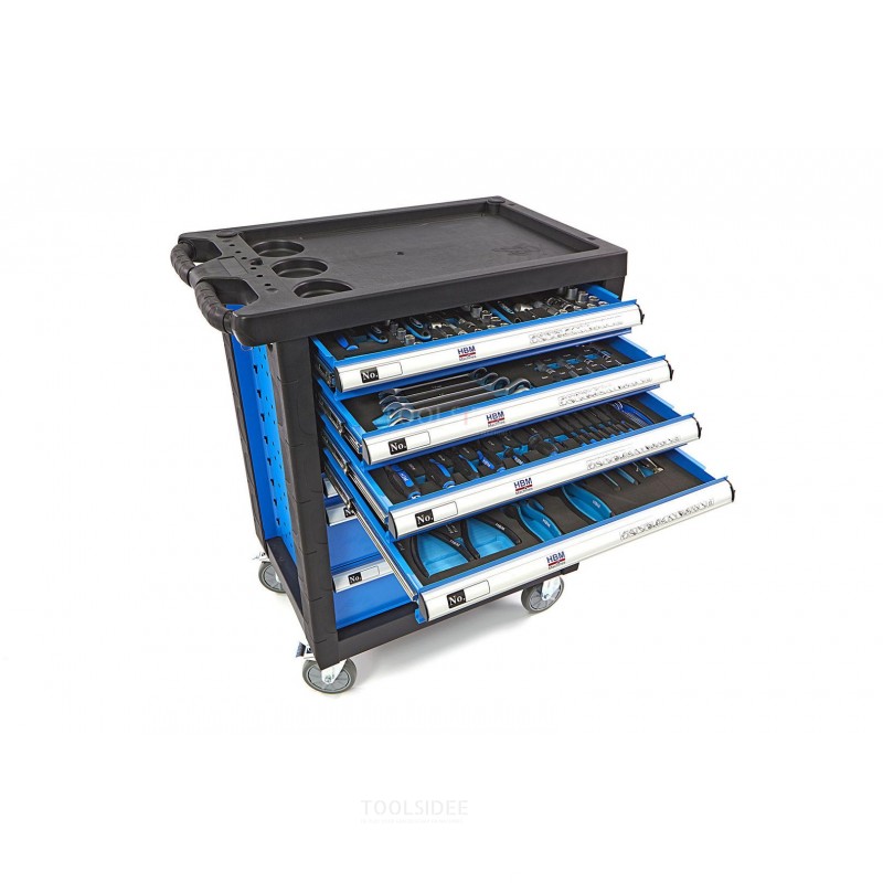 HBM 154-piece filled tool trolley - blue