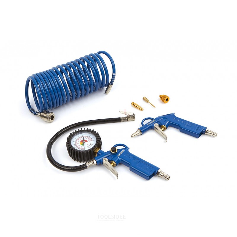 ABAC 8-delige Compressor-accessoireset G-810AL, Inclusief Bandenpomp Met Manometer Blaaspistool Verfspuitpistool 1 L Waspistool 900 Ml 5 M Spiraalslang