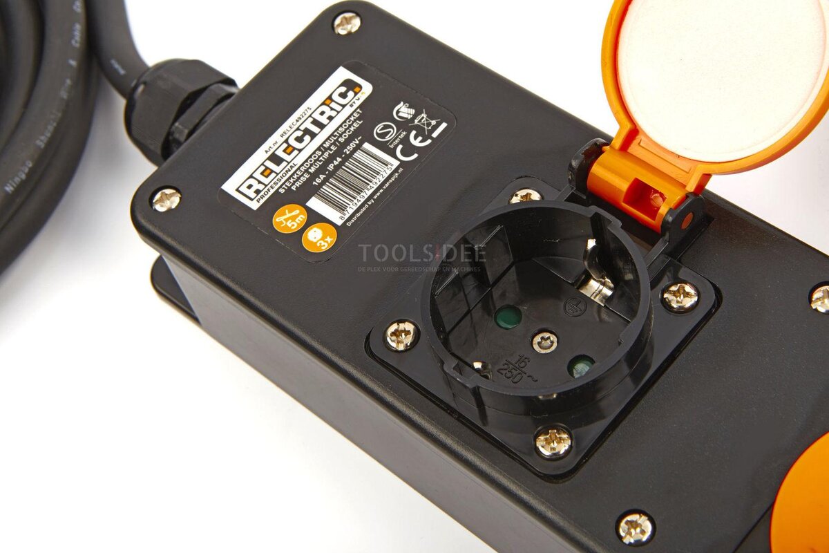 Relectric Professionele IP44 Stekkerdoos Met 5 Meter Kabel 3 x 1,5 mm
