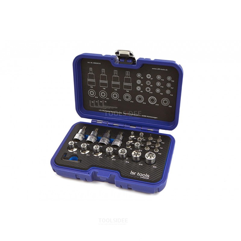 lsr tools 27 pezzi 1/4 - 1/2 set di bussole torx industriali professionali