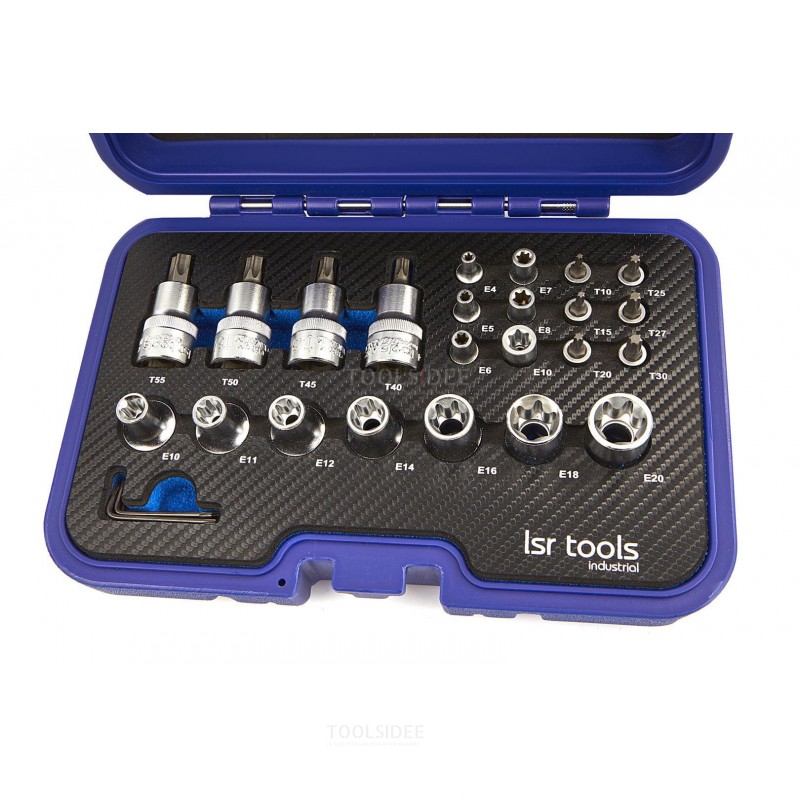 lsr tools 27 piece 1/4 - 1/2 professional industrial torx socket set