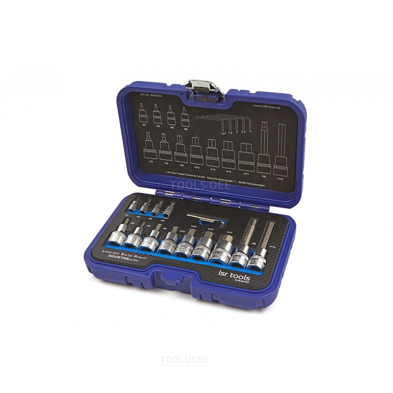  LSR Tools 18-osainen 1/4 - 1/2 ammattikäyttöön tarkoitettu kuusiokolopistorasiasarja