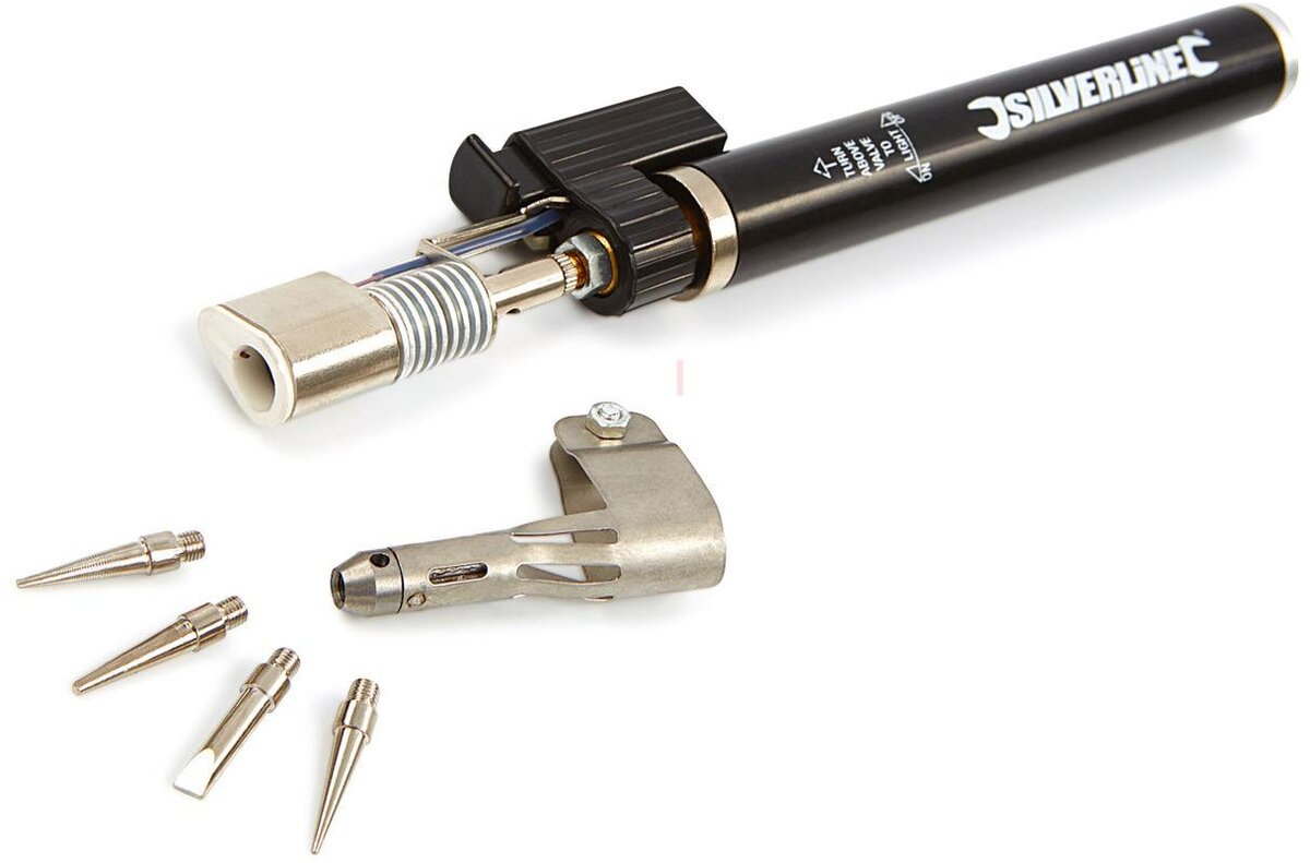 Silverline Gaslötkolben, Gasbrenner, Stiftbrenner mit 4 Lötspitzen