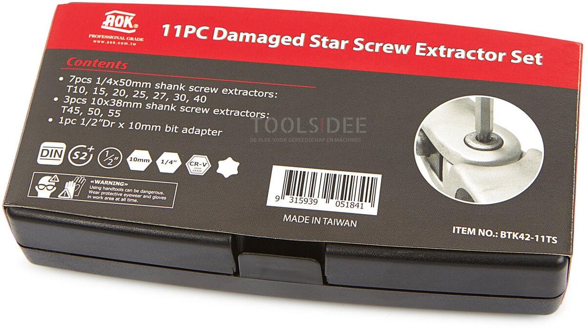 AOK 11 Piece Professional Dolle Screws fjerner sett modell Grabit