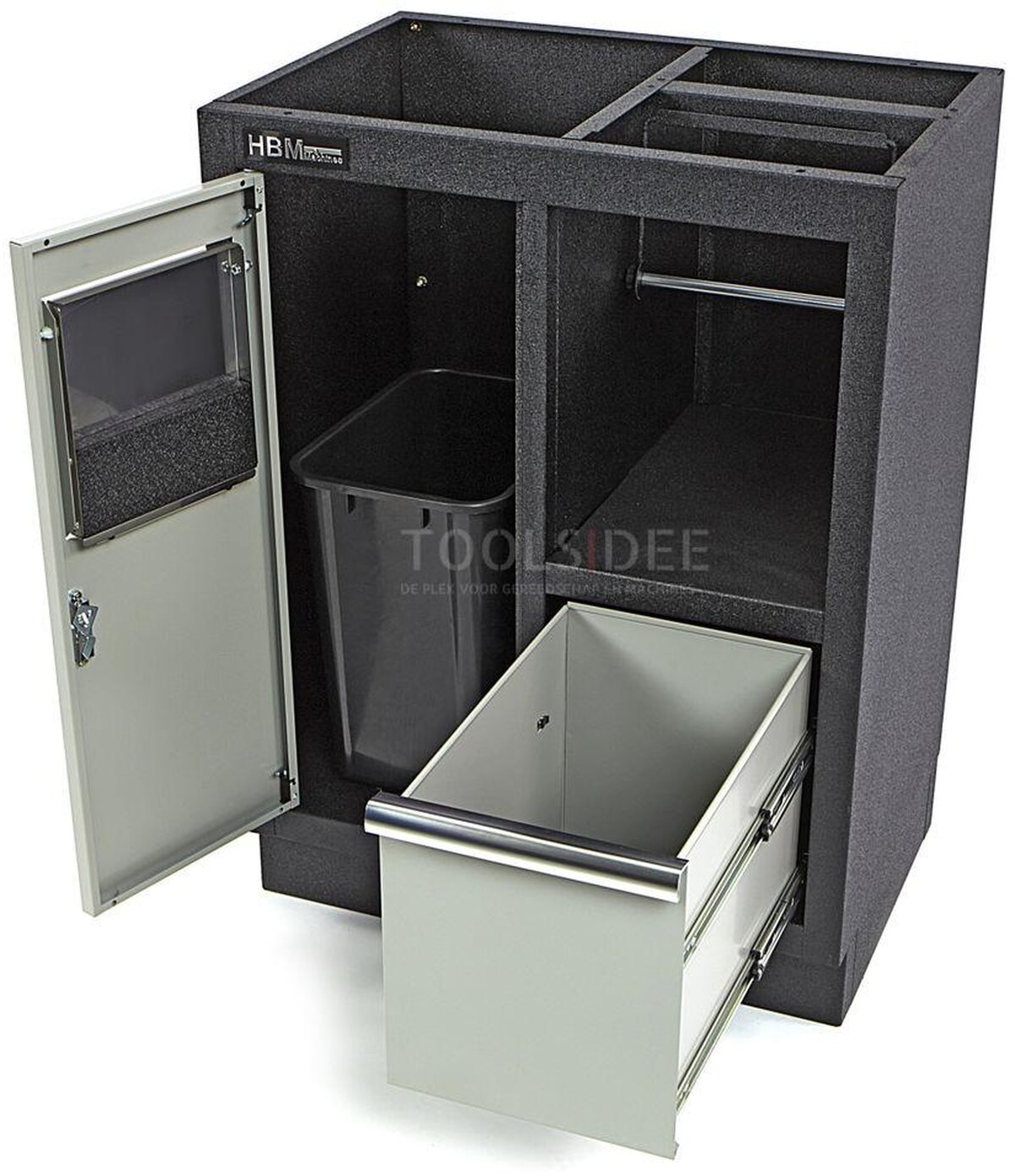 HBM waste bin and paper holder for workshop equipment