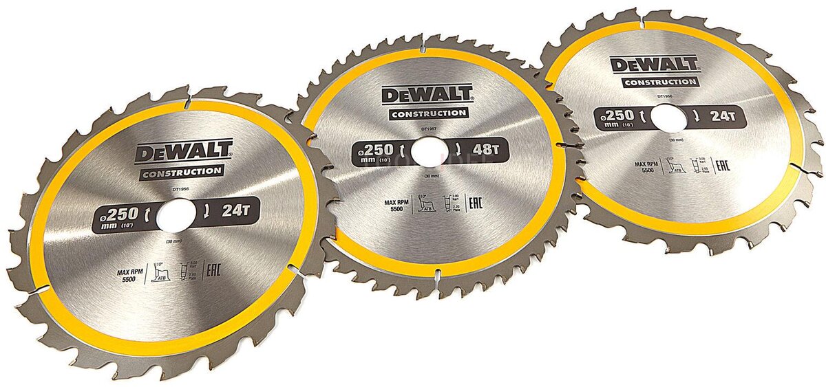  DEWALT DT1963-QZ 3-osainen pyörösahanteräsarja 250x30mm 2x24Tands 1x48Tands