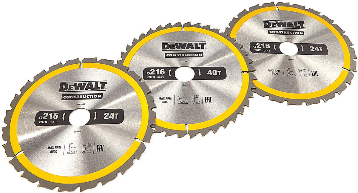 Dewalt dt1962-qz 3-delade cirkelsågblad set 216x30mm 2x24 tänder 1x40 tänder