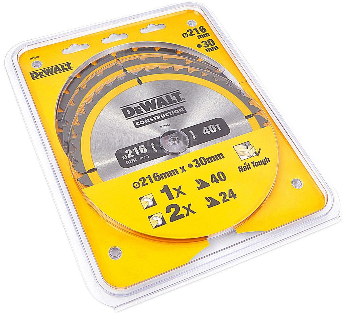 Dewalt dt1962-qz 3-delade cirkelsågblad set 216x30mm 2x24 tänder 1x40 tänder