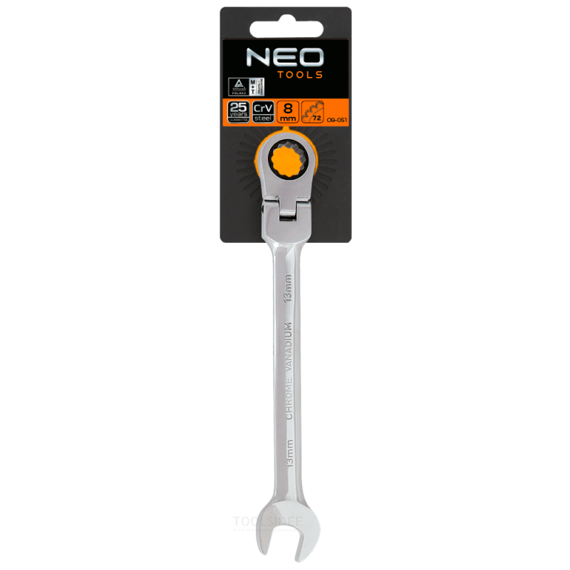 Neo skruenøgle / skraldnøgle 8mm knæk med knæknakke