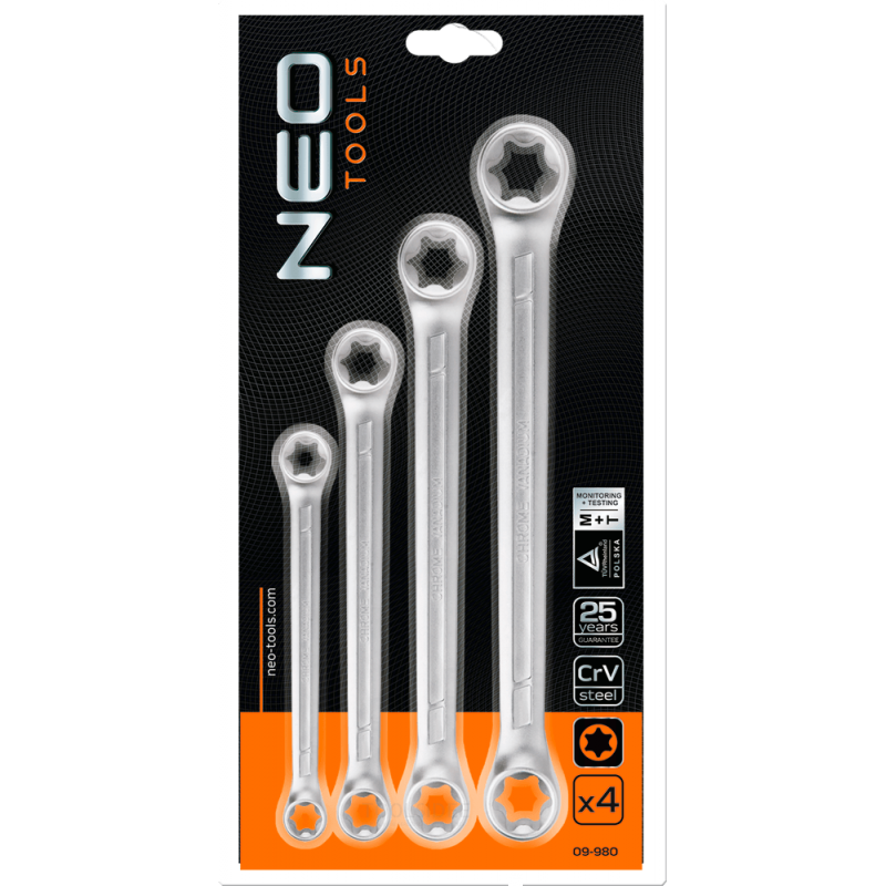neo torx male, open end wrench set, t6-t24, 4 pcs